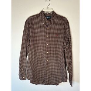 Ralph Lauren men classic fit burgundy plaid long sleeve shirt size L #44-1349